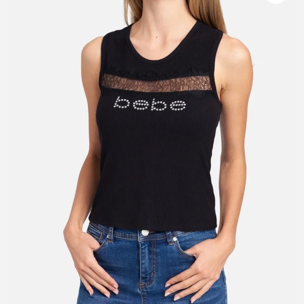 NWT! bebe ribbed black logo tank top